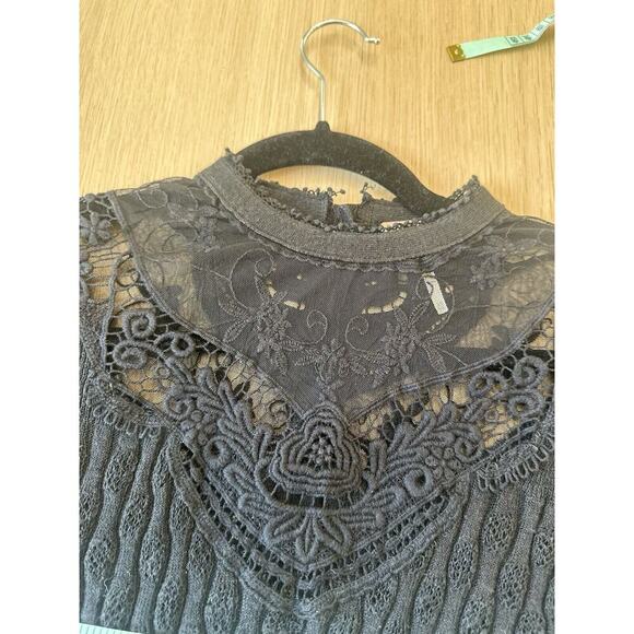 Free People Black Lace Stretchy Y2K Sweater Tunic Size XS 1538 - Picture 8 of 12